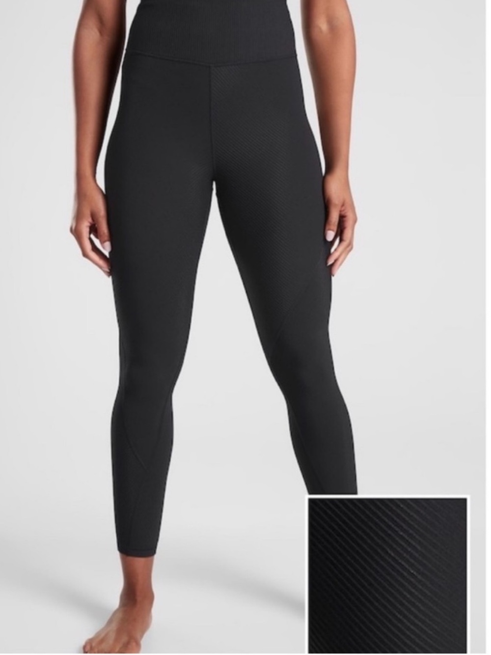 Athleta Aurora Rib 7/8 Tight Textured Black High-Rise Leggings Ribbed Yogas